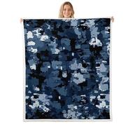 Manta pixelada de bloques mineros para niños, manta de cama de videojuegos militares Caomo del ejército, camuflaje gamepad moderna decoración de sofá para niñas y niños, manta mullida azul oscuro, 40