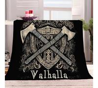 Manta polar de 180x220 cm con símbolo vikingo y hacha, color negro, para n