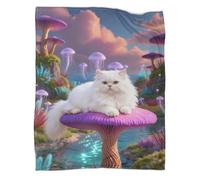 Manta Polar Gato Persa, Suave Y Cálida Manta Fantasy Setas para El Salón Y La Siesta, Adultos, Niños Y Niñas, 60x80inch(150x200cm)