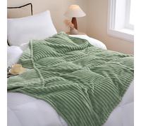 Manta polar Linecooo verde salvia 90x90 para sofα cama, sϊper suave y acogedora, de microfibra de franela con diseρo de rayas, ligera para adulto