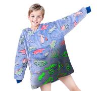 Manta porttil sudadera con capucha para nios que brilla en la oscuridad cubierta de sudadera con mancha gigante de dinosaurio de bolsillo de 6-