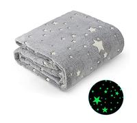 Manta Que Brilla en la Oscuridad, Manta de para niños, Manta acogedora con patrón de Estrellas, Manta de Franela para Todas Las Estaciones, Regalo de de Navidad para niños y niñas, 190 cmx150cm, Gris