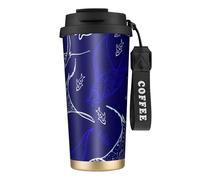 Manta Ray and Fish - Botella de agua con tapa con popote, de acero inoxidable, boca ancha, aislada, a prueba de fugas, para mujer, color negro