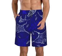 Manta Ray and Fish - Pantalones cortos de verano para hombre, estilo casual, ajuste clásico, con cordón ajustable, 3 bolsillos, Manta Ray and Fish, XXL