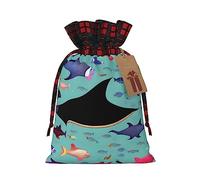 Manta Ray And Fish Patchwork - Bolsas de regalo de arpillera con cordón, bolsas de regalo de tela premium, ideales para cualquier ocasión