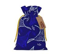 Manta Ray and Fish Print - Bolsa de regalo de lino con cordón para fiestas de Navidad, bolsas de regalo de embalaje de vacaciones.