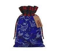 Manta Ray And Fish Print Cute Color Plaid Christmas Bag Drawstring Design For Christmas Party Gift Packaging