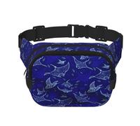 Manta Ray And Fish Print - Riñonera cruzada unisex cuadrada de doble capa, accesorio de viaje para entrenamiento, color negro, talla única, NEGRO, One Size