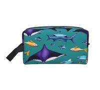 Manta Ray and Fishes - Neceser de viaje con estampado de peces para hombre, bolsa de cosméticos de gran capacidad para mujeres, White, Talla única
