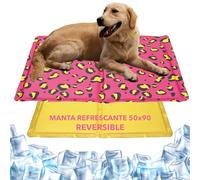 Manta Refrescante para Perros y Gatos 50x90 cm - Alfombra Refrescante con Gel No Tóxico - Reversible con Motivos Summer Wild y Amarillo - Talla L 90 x 50 - Alfombrilla Refrigerante