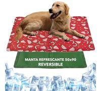 Manta Refrescante para Perros y Gatos 50x90 cm - Alfombra Refrescante con Gel No Tóxico - Reversible con Motivos Sabores de Verano y Verde - Talla L 90 x 50 - Alfombrilla Refrigerante