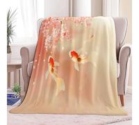 Manta Sherpa 100 x 130 cm Animal Pez Sakura Plaid Calientes y Cómodas, Manta de Mullida y Suave Rosa, Reversible, Hipoalergénica, para Silla Sofá Cama Oficina