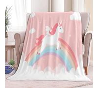 Manta Sherpa 100 x 130 cm Animal Unicornio Arcoíris Plaid Calientes y Cómodas, Manta de Mullida y Suave Rosa, Reversible, Hipoalergénica, para Silla Sofá Cama Oficina
