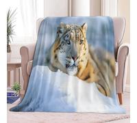 Manta Sherpa 100 x 130 cm Leopardo En La Nieve Plaid Calientes y Cómodas, Manta de Mullida y Suave Azul Claro, Reversible, Hipoalergénica, para Silla Sofá Cama Oficina