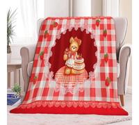 Manta Sherpa 100 x 130 cm Patrón Cuadros Oso De Peluche Dibujos Animados Plaid Calientes y Cómodas, Manta de Mullida y Suave Rojo, Reversible, Hipoalergénica, para Silla Sofá Cama Oficina