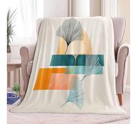 Manta Sherpa 100 x 130 cm Patrón Geométrico Abstracto De Hojas De Ginkgo Plaid Calientes y Cómodas, Manta de Mullida y Suave Crema, Reversible, Hipoalergénica, para Silla Sofá Cama Oficina