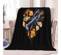 Manta Sherpa 100 x 130 cm Peces Y Conchas Dibujados A Mano Plaid Calientes y Cómodas, Manta de Mullida y Suave Negro, Reversible, Hipoalergénica, para Silla Sofá Cama Oficina