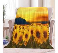 Manta Sherpa 100 x 130 cm Planta De Girasol De Mar Plaid Calientes y Cómodas, Manta de Mullida y Suave Amarillo, Reversible, Hipoalergénica, para Silla Sofá Cama Oficina