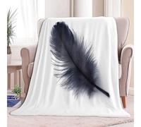 Manta Sherpa 100 x 130 cm Plumas Negras Minimalistas Plaid Calientes y Cómodas, Manta de Mullida y Suave Blanco, Reversible, Hipoalergénica, para Silla Sofá Cama Oficina