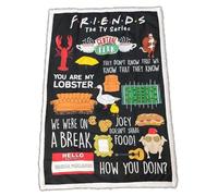 Manta Sherpa Friends Serie TV, Plaid con estampados icónicos, diseño negro con citas 'How You Doin', 'You Are My Lobster'