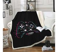 Manta Sherpa Gamer Manta Botón de Control de Juego de Dibujos Animados Niño Adulto Adolescente Microfibra Cálido Sofá Cama Manta Edredón Videojuegos Blanket Otoño Invierno (Negro,100 x 140 cm)