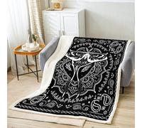 Manta Sherpa para decoración de calavera, manta de forro polar para cama, decoración de sofá, decoración de Halloween, manta de felpa bohemia, mandala, manta gótica peluda, manta de franela para bebé