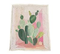 Manta Sherpa Reversible, Geométrico Cactus Abstracto Plaid Polar de Microfibra, Suave y Cálida, Gruesa para Invierno, Anti-Pilling sin Pelusas, para Sofá y Cama, 150 x 180 cm, Rosa