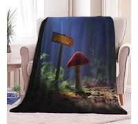 Manta Sofa Cama de Franela Esponjoso 130 x 150 cm Hongos Rojos Del Bosque Mágico De Fantasía Manta Polar Microfibre, Azul Transpirable Cálida Suave y Acogedora Mantas de Regalo para Mujer y Infantil