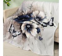 Manta Sofa Flor De Mariposa Negra Plaid Cama Termica Franela Mantas para Cama Lavable Mantas para Cama Duradero Plaid Sofa Cuatro Temporadas Jarapas para Sofas Suave Blanket 80x150cm