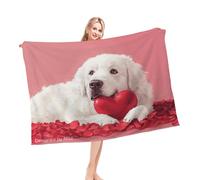 Manta Sofá Gran Pirineo Rosa Roja Corazón Rojo Resistente Manta De Felpa Afelpado Colcha Sofa para Oficina Invierno Silla M