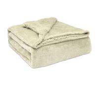 Briebe - manta sofá invierno sedalina lisa y borreguito polar sherpa 130x160 cm calentita gruesa suave, , perla