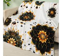 Manta Sofa Mandala Negro Naranja Plaid Cama Termica Franela Mantas para Cama Lavable Mantas para Cama Duradero Plaid Sofa Cuatro Temporadas Jarapas para Sofas Suave Blanket 150x200cm