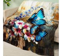 Manta Sofa Retro Azul Marrón Plaid Cama Termica Franela Mantas para Cama Lavable Mantas para Cama Duradero Plaid Sofa Cuatro Temporadas Jarapas para Sofas Suave Blanket 180x220cm