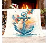 Manta Sofa Sherpa de Felpa Super Suave Cálida 180x200 cm, Blanco Manta Sofa Sherpa de Felpa Suave Cálida, IlustracióN de Ancla En Acuarela Suave y Acogedora para Niños Adultos
