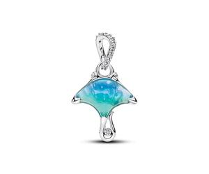 Manta Sterling Silver Dangle with Clear Cubic Zirconia, White bioresin Man-Made Mother of Pearl, Enamel and Shaded Blue Murano g
