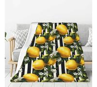 Manta suave para sofá, sillón y cama de 50" x 60" - Estampado de limones a rayas blancas y negras. Una manta ligera y acogedora de franela para hombres y mujeres. Manta de viaje de felpa cálida y mull