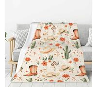 Manta suave para sofá, sillón y cama de 50"x40" - Estampado de botas, sombrero de vaquero y cactus. Mantas ligeras y acogedoras de franela para hombres y mujeres. Manta de viaje de felpa cálida y mull