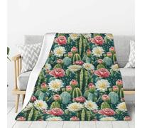 Manta suave para sofá, sillón y cama de 76 x 102 cm (30" x 40") - Estampado de flores rosas de cactus. Manta ligera y acogedora de franela para hombres y mujeres. Manta de viaje de felpa cálida y mull