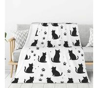 Manta suave para sofá, sillón y cama de 76 x 102 cm (30" x 40") - Mantas ligeras de franela con estampado de huellas de gato, color negro, para hombres y mujeres. Manta de viaje de felpa cálida y mull