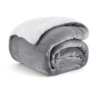 Manta suave sherpa de Bedsure More Than Comfort, mullida, para sofá, con forro polar, colcha, muy cálida, con doble cosido, doble cara, pelo de cordero y franela, microfibra, gris, 150 x 200 cm