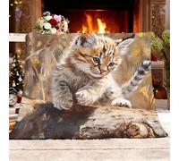 Manta Suave y Acogedora L 100x130cm Peludo Animal Lince Rama Cálida Manta Sofa de Franela Estilo De Pintura Al óLeo Esponjosa Sherpa Gruesa de Sofá de Cama o de Sala de Estar Dormitorio Oficina