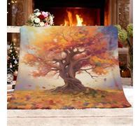 Manta Suave y Acogedora XL 150x200cm áRbol De La Vida De FantasíA Cálida Manta Sofa de Franela Amarillo Anaranjado Esponjosa Sherpa Gruesa de Sofá de Cama o de Sala de Estar Dormitorio Oficina