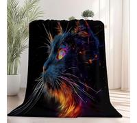 Manta súper Suave, Mantas de Forro Polar de Franela cálida para sofá, Manta de Cama de Felpa Abstracto Gato Animal Primer Plano para Todas Las Estaciones (Negro, 220×240 cm)