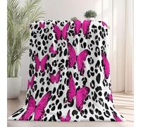 Manta súper Suave, Mantas de Forro Polar de Franela cálida para sofá, Manta de Cama de Felpa Estampado Animal Estampado de Leopardo Mariposas para Todas Las Estaciones (Negro, 220×240 cm)