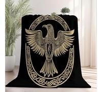 Manta súper Suave, Mantas de Forro Polar de Franela cálida para sofá, Manta de Cama de Felpa Estilo Oscuro Símbolos Vikingos Cuervo para Todas Las Estaciones (Negro, 130×150 cm)