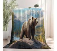 Manta súper Suave, Mantas de Forro Polar de Franela cálida para sofá, Manta de Cama de Felpa Primer Plano Oso Valle Animal para Todas Las Estaciones (Blanco, 130×150 cm)