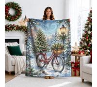 Manta vintage con diseño de bicicletas navideñas, 101,6 x 127 cm | Escena de invierno del país de las maravillas, manta de franela, luz de calle brillante, encanto nostálgico de vacaciones