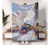 Manta vintage de invierno con diseño de tren de locomotora, cómoda manta de felpa suave para Navidad, vacaciones, sofá, viajes, todas las estaciones, 40 x 50 pulgadas