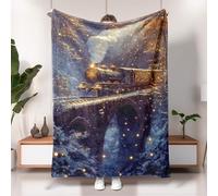 Manta vintage de tren de vapor, manta de paisaje nocturno de fantasía, manta de forro polar suave y acogedor para Navidad, camping, sofá, uso en todas las estaciones, 60 x 80 pulgadas