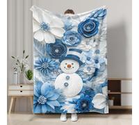 Manta Winter Wonderland Snow Man con diseño floral azul acogedora para Navidad, forro polar de felpa suave y ligera para sofá, camping, viajes, todas las estaciones, 50 x 60 pulgadas